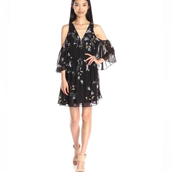 Rebecca Minkoff Robbie Cold Shoulder Floral Mini Dress.Size M - Picture 1 of 16